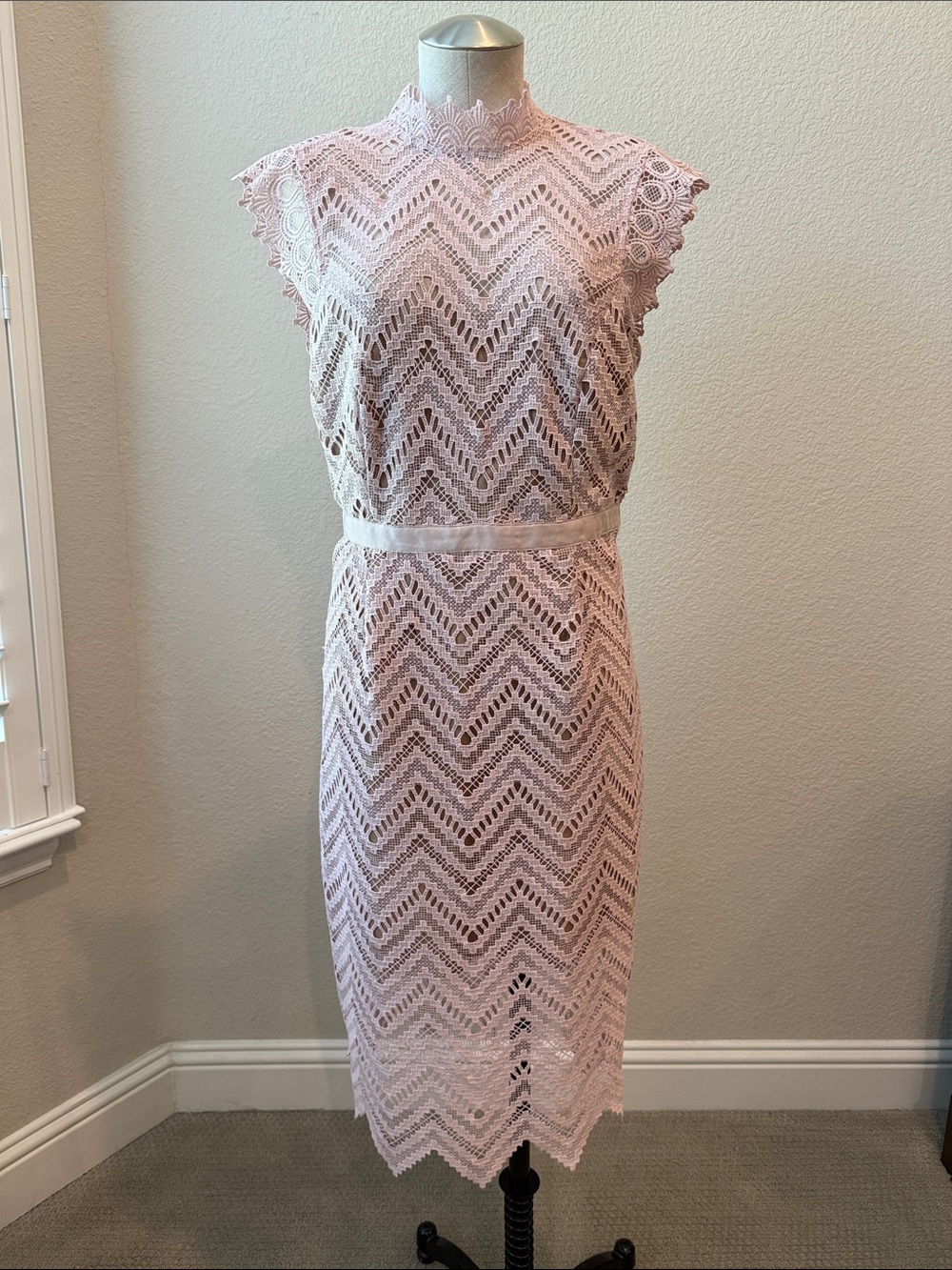 Bardot Blush Lace Chevron Midi Dress